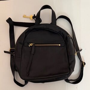 Fossil Megan Black Leather Mini Backpack with Gold Hardware